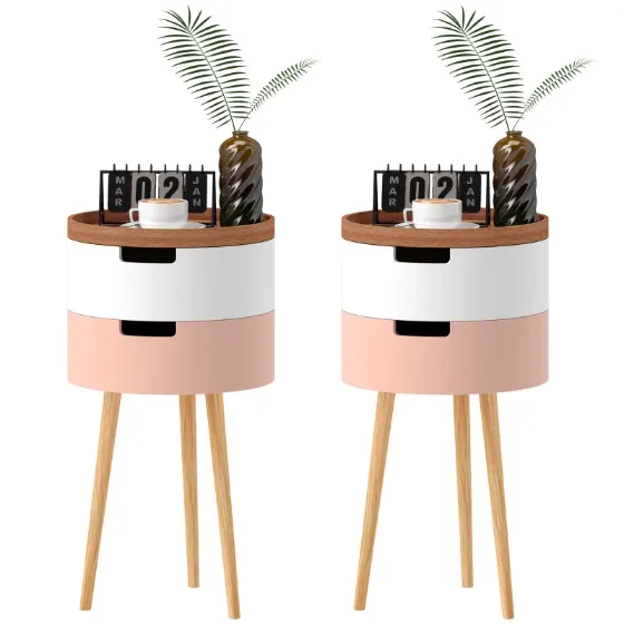 Set of 2 3-Tier Coffee Tables with 2 Storage Compartments and Tray Top, Multi-Colour