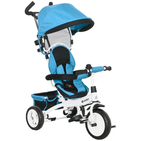 Kids Tricycle with 6-in-1 Handle, Adjustable Canopy and Safety Belt, Ages 1-5 Years, Blue