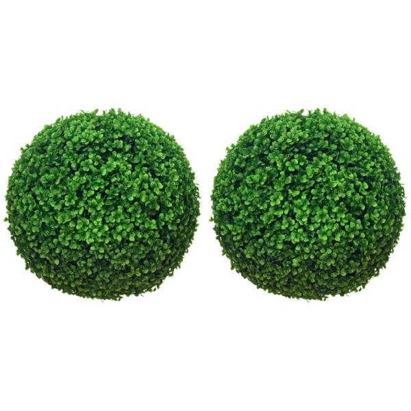 Set of 2 Artificial Boxwood Sphere Plants Ø40cm, Indoor and Outdoor Decoration, Green