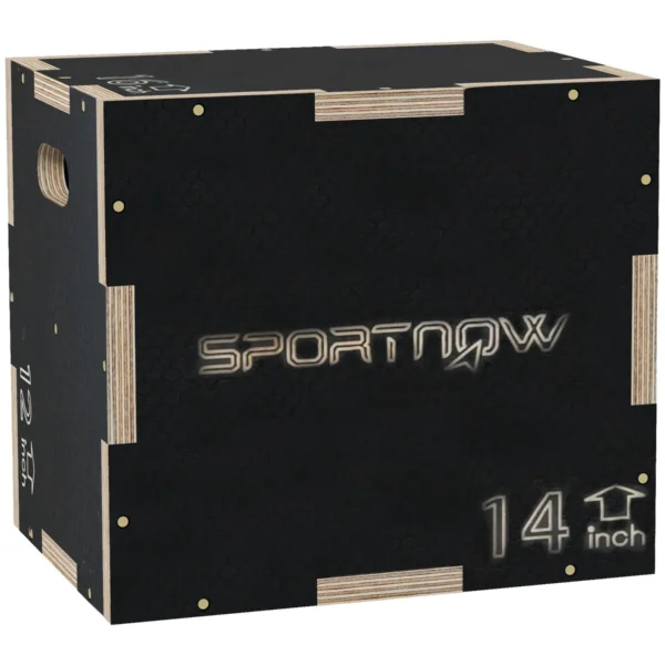 3-Height Plyometric Jump Box in Non-Slip Wood, 41-36-31cm, Black