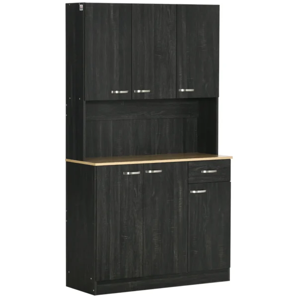 Tall Wooden Pantry Cabinet with Drawers and Cupboards, 101x39x180 cm, Black
