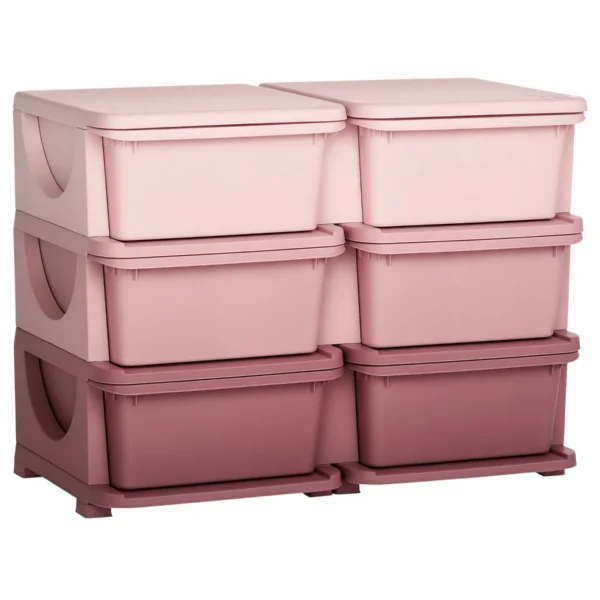 6-Drawer Children's Dresser with Rounded Edges, Pink PP, 75 x 37 x 56.5 cm