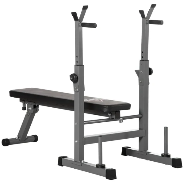 Folding Weight Bench with 8 Adjustable Heights and Steel and PU Barbell Rack, 140x73x98-122 cm, Grey