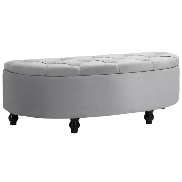 Padded Semicircle Bedside Storage Bench, Velvet and Wood, 120x46x42 cm, Light Grey