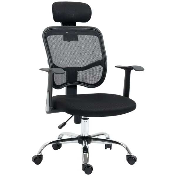 Ergonomic Office Chair with Adjustable Seat and Headrest, in Polyester and Steel, 63x62x106-114 cm, Black