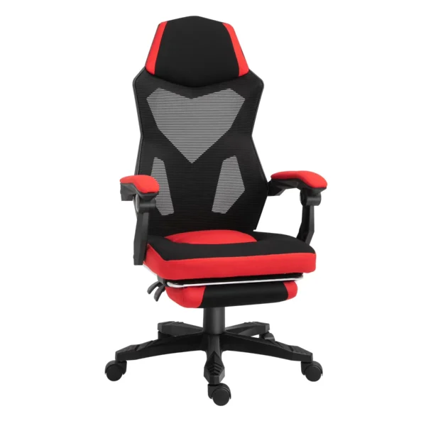 Ergonomic Reclining Office Chair with Footrest, Mesh Fabric, 58x63x112-122 cm, Black and Red