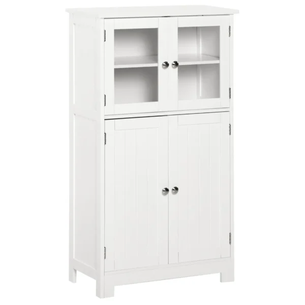 Bathroom Cabinet with Two Cabinets, Glass Doors and Adjustable Shelf, 60x30x108.5 cm, White