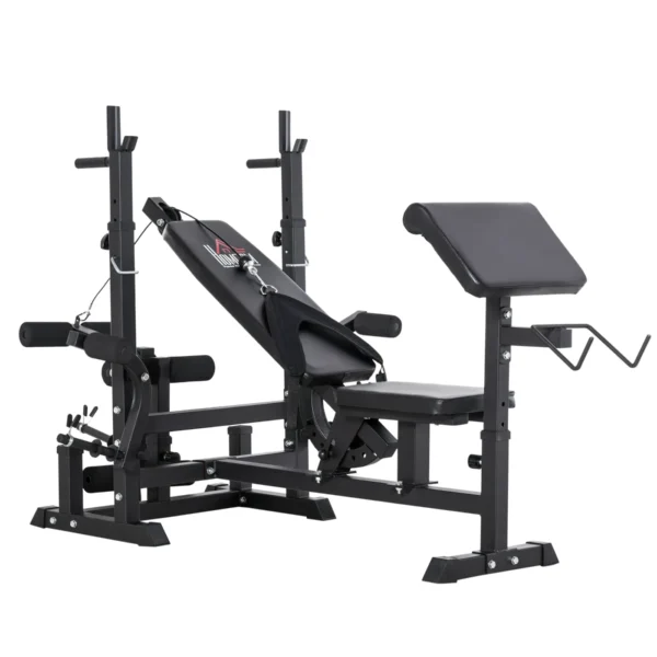 Adjustable Gym Bench with Barbell Rack, Steel and PU, 210x110x103-123 cm, Black