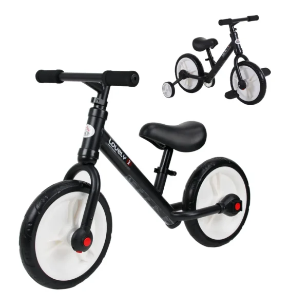 Balance Bike for Kids Ages 2-5 with Adjustable Seat, Auxiliary Wheels and Pedals, Black