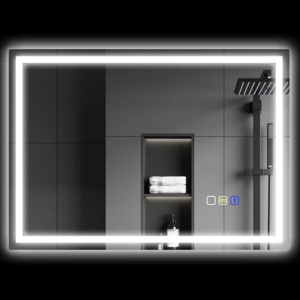 Anti-Fog Bathroom Mirror with Adjustable LED Light, Bluetooth Speaker, Touch Buttons, 50x70 cm