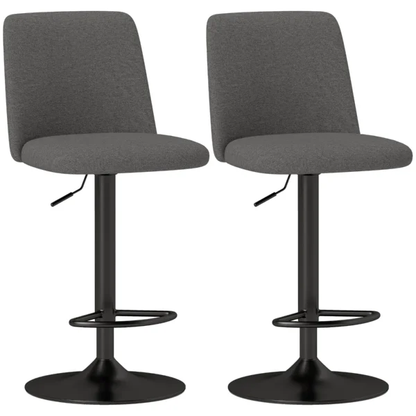 Set of 2 Swivel Bar Stools with Adjustable Height, in Linen Effect Fabric, 44x53x91-111 cm, Dark Grey