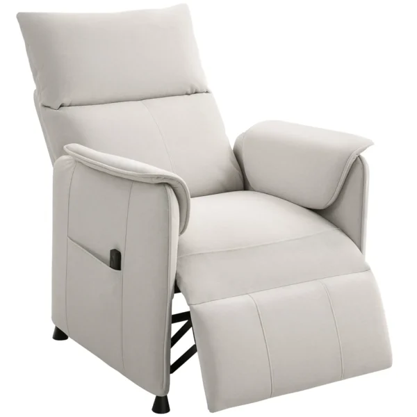 Electric Recliner Chair with Remote Control and Footrest, in Velvet Effect Fabric, 80x83x104 cm, Cream