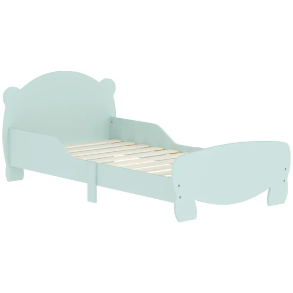 Children's Bed with Bear Headboard and Footboard and 2 Side Rails, Wooden, 143.5x80x55 cm, Green