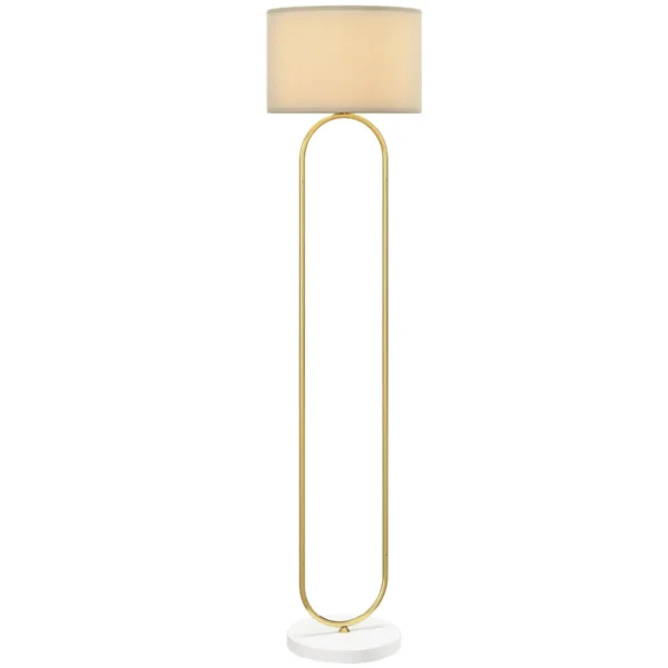 Modern Floor Lamp with Fabric Shade, Double Metal Tube and Foot Switch, Gold