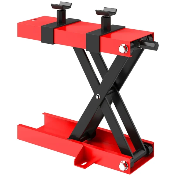 Steel Motorcycle Lift Stand Capacity 500kg, Foldable with Adjustable Height and Crank, Red