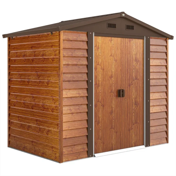 Garden Shed with Sliding Doors and Wood Effect Walls, 2.3 x 1.5 x 2 m, Brown