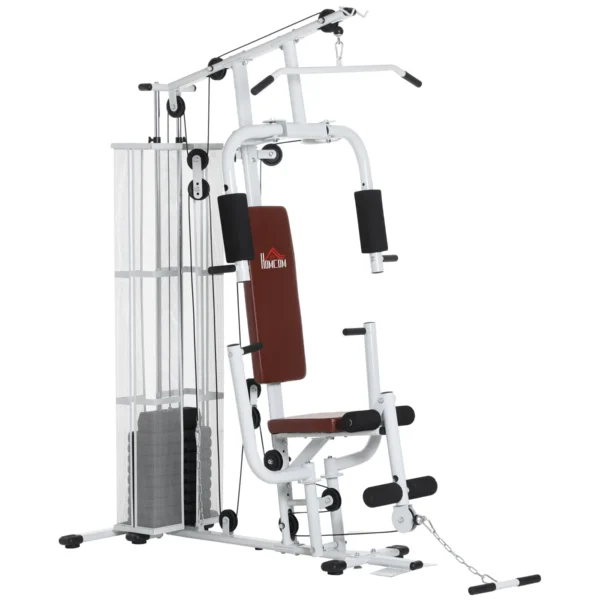 Multifunctional Fitness Station for Home and Gym with 4 Padding, in Steel and PU, 150x110x210 cm, White