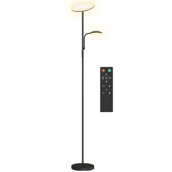 Floor Lamp with 2 Light Points Adjustable to 4 Levels, Temperature 2700K-6500K and Remote Control, Black