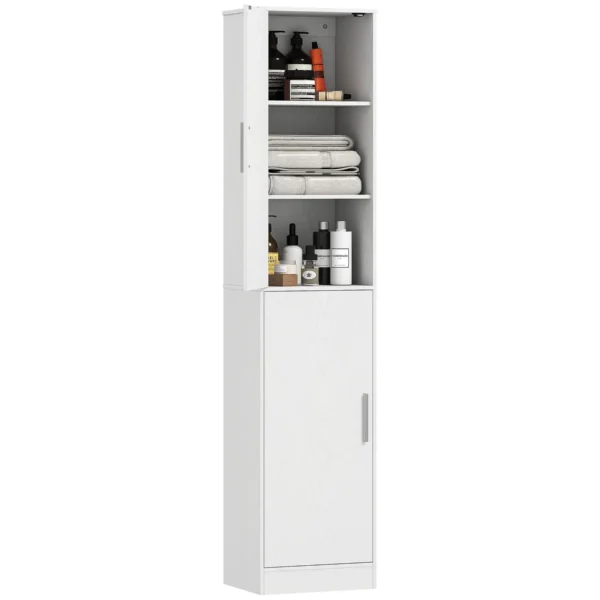 Bathroom Cabinet Column with 2 Cabinets and 6 Adjustable Shelves, in Wood, 40x35x180 cm, White