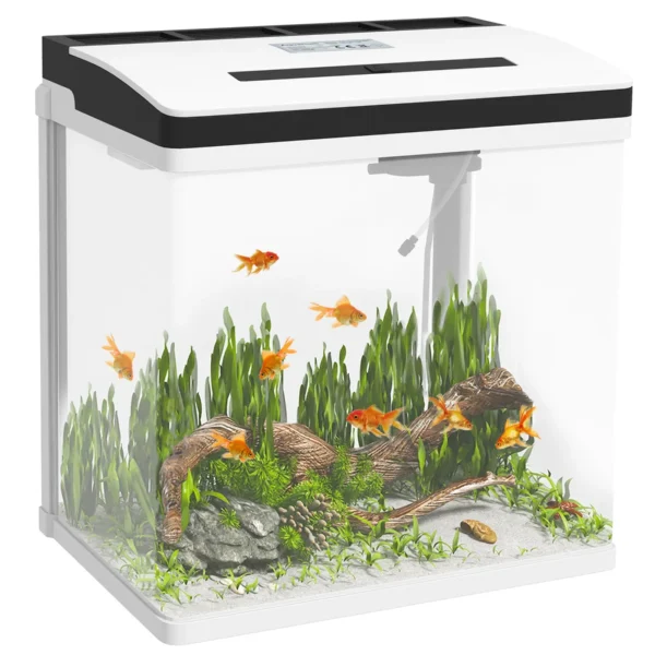 28L Aquarium with LED Lighting, Ventilation Holes and Pump, Glass and ABS, 38x26x38cm