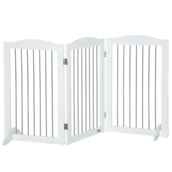 3-Panel Folding Dog Gate in Wood and Steel, 154 x 30 x 80 cm, White