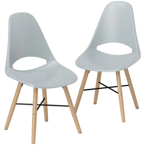 Set of 2 Nordic Style Plastic and Wood Dining Chairs with Curved Backrest, Grey