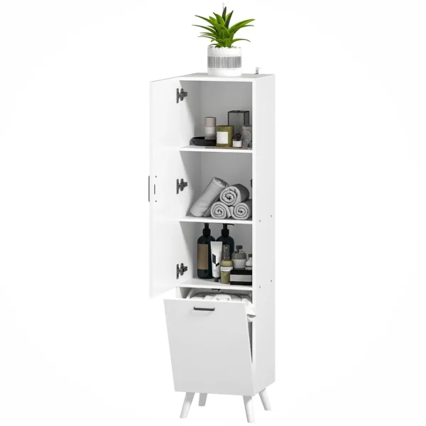 Bathroom Cabinet with 3 Shelves and Bottom Storage Space, Wooden, 35x31.5x144 cm, White