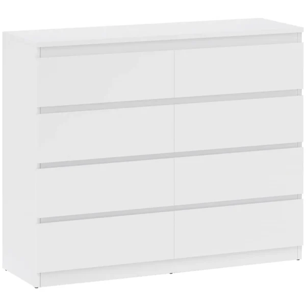 8 Drawer Chest of Drawers for Bedroom Wooden with Grooved Handles, 120x39x100 cm, White