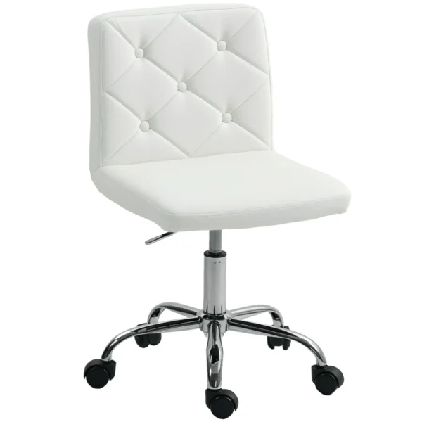 Adjustable Office Chair with Button Upholstery, PU Leather, Foam and Steel, 44x50x78-88 cm, White