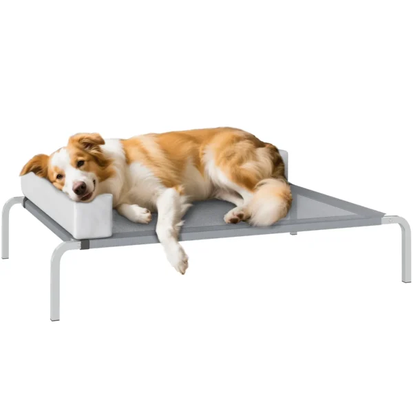 20cm Raised Dog Bed with L-Shaped Cushion, Polyester and Steel, 110x75x30cm, Grey and Silver