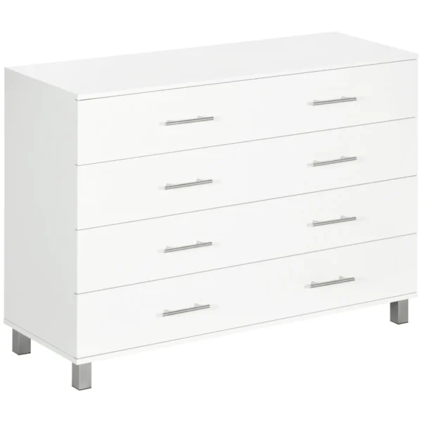 4 Drawer Wooden Bedroom Chest with Metal Handles, White