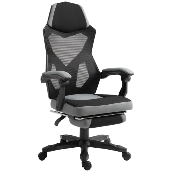 Ergonomic Office Chair with Reclining Backrest, Retractable Footrest, Adjustable Height, Grey
