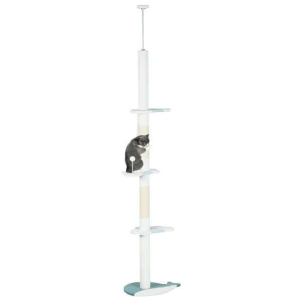 Ceiling Cat Tree with Adjustable 225-255cm Pole, Ball and Platforms, White