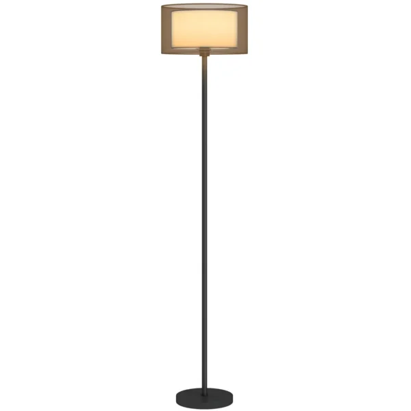 Modern Floor Lamp with Double Lampshade and Foot Switch, Ø33 x 152.5 cm, Black