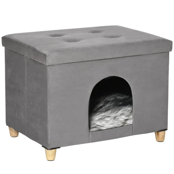 Cat House Footstool with Removable and Washable Cushion, Grey