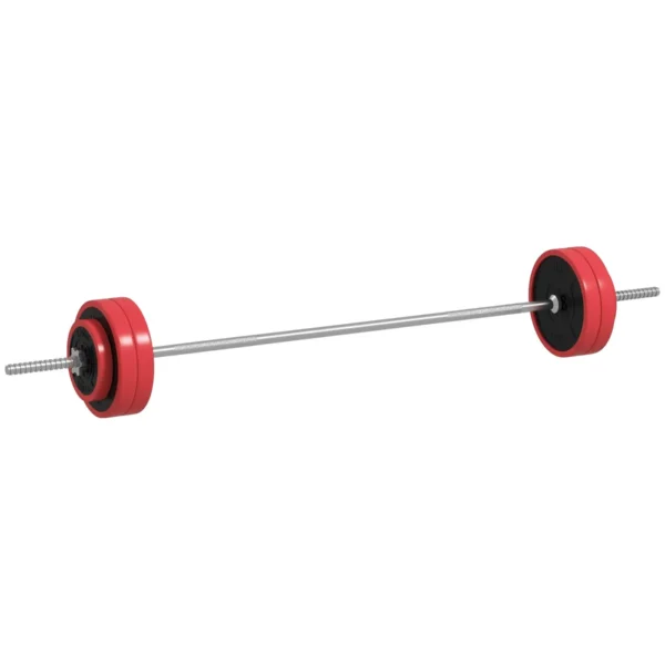 SPORTNOW Barbell and Disc Set 30 kg total with 6 Weights and 2 Nuts, in Metal, PU and Sand, 170x26x26 cm, Red
