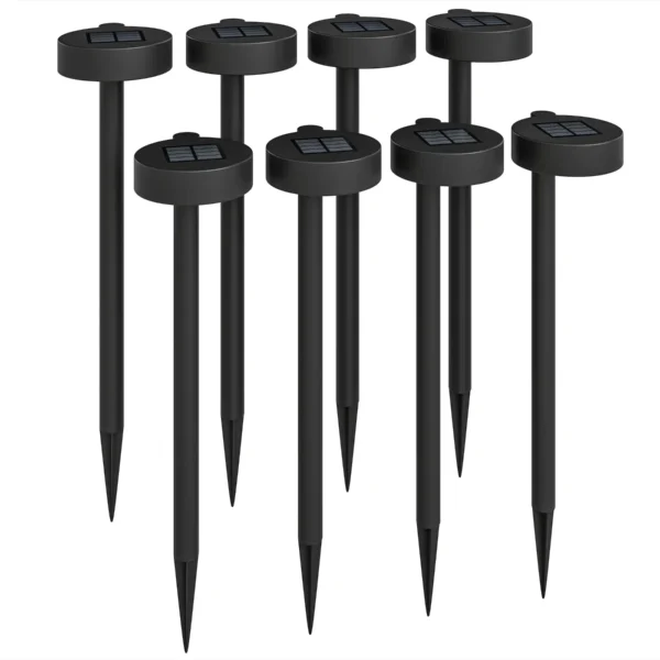 Set of 8 Solar-Powered Outdoor Spotlights with 3000K LED Lighting, in PP, PS and ABS, 12x10x46 cm, Black
