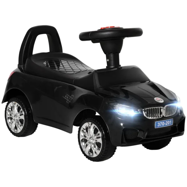 Children's Ride-On Toy Car with Steering Wheel, Built-in Lights and Music, PP and Metal, 63.5x28x36 cm, Black