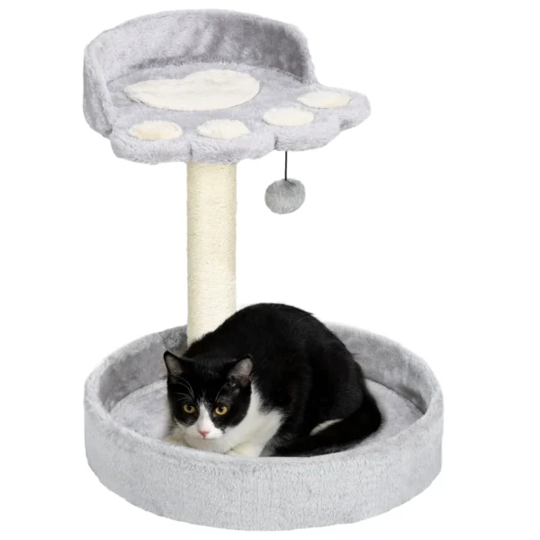 Cat Scratching Post with Bed, Jute Rope and Plush, 41x41x44 cm, Light Grey