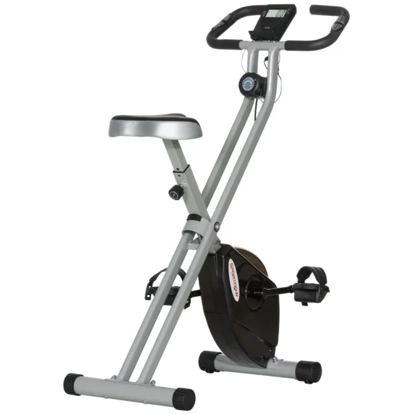 8-Level Magnetic Folding Exercise Bike with LCD Display, Wheels and Adjustable Seat, Grey and Black