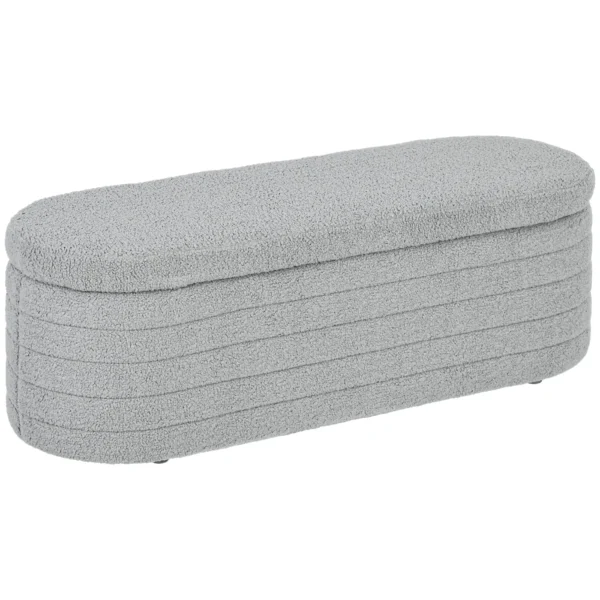 Teddy Fabric Bed End Bench with Storage Compartment, 116x41x40.5cm, Light Grey