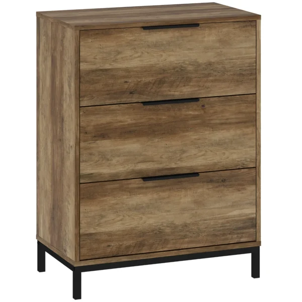 3-Drawer Chest of Drawers Anti-Tip with Black Handles, in Wood and Metal, 62x35x82 cm, Dark Brown