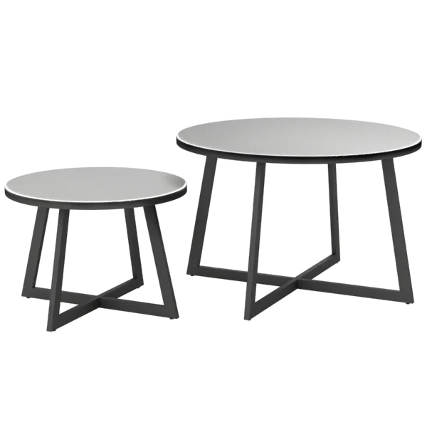 Set of 2 Outdoor Coffee Tables with Tempered Glass Top, Ø70x45 cm and Ø50x35 cm, Gray
