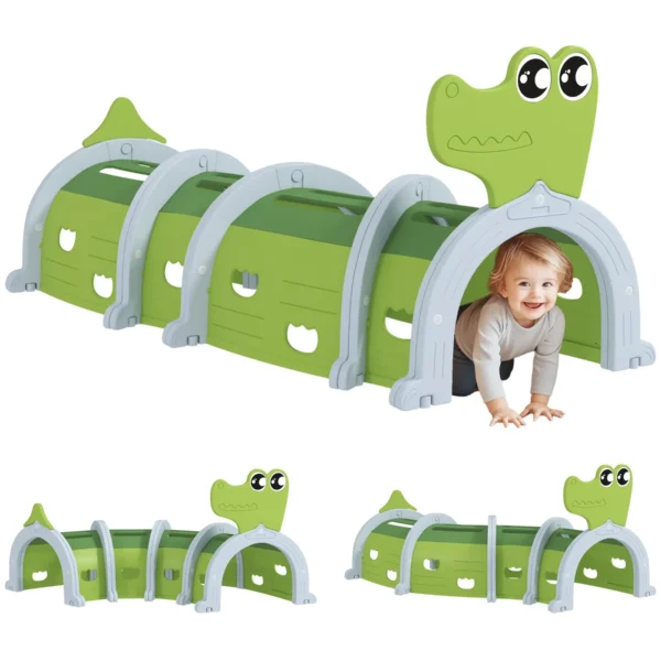 Crocodile-Shaped Tunnel for Children 3-6 Years, Indoor and Outdoor Toy in Plastic, Green