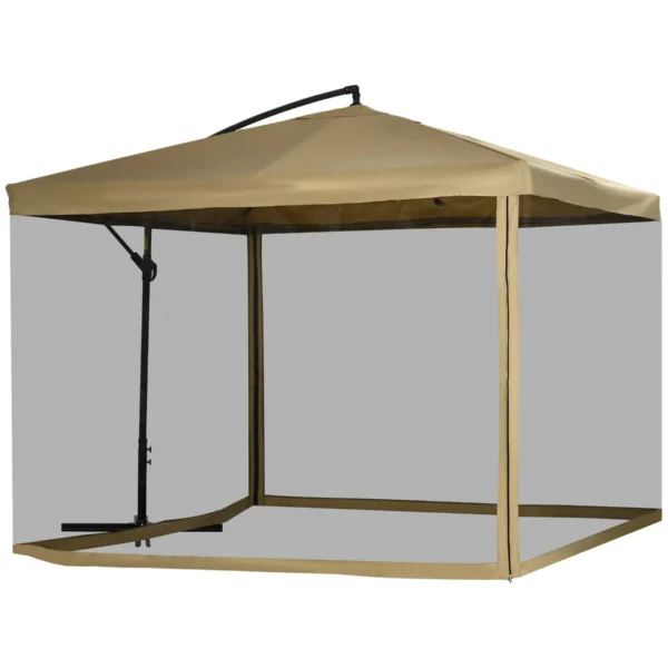Garden Umbrella with Tilting Arm with Crank Opening and Mosquito Net, 3x3 m, Beige