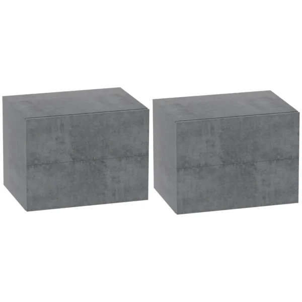Set of 2 Floating Bedside Tables with 2 Drawers Modern and Space-Saving, 40x29x30 cm, Cement Grey