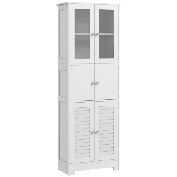 Bathroom Cabinet Column with 3 Cabinets and Glass Doors and Shutters, 60x30x170.5cm, White