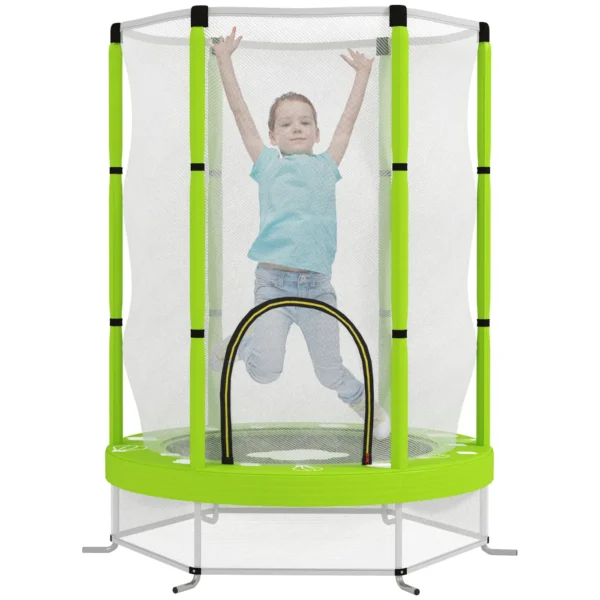 Children's Trampoline Ø140 cm with Safety Net and Drawings, Age 3-6 Years, Green