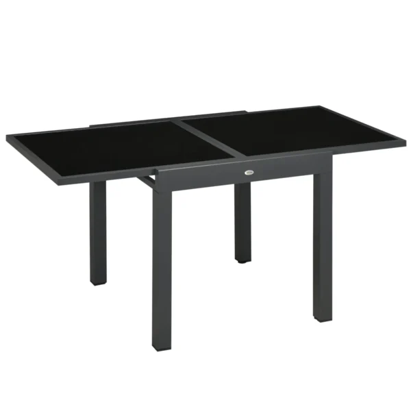 Extendable Garden Dining Table with Glass and Aluminum Top, 80-160x80x75 cm, Black