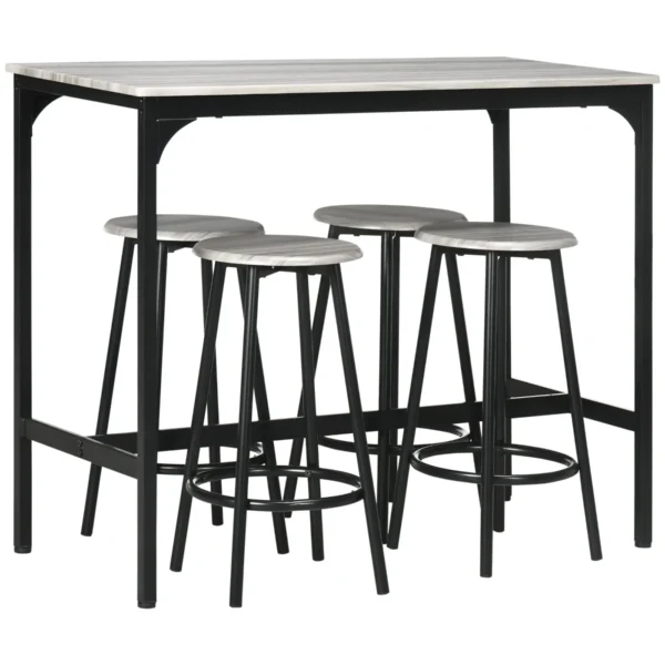 5 Piece Dining Set with Bar Counter 110x50x89.5 cm and Stools Ø30x60.5 cm in Wood and Metal Grey and Black